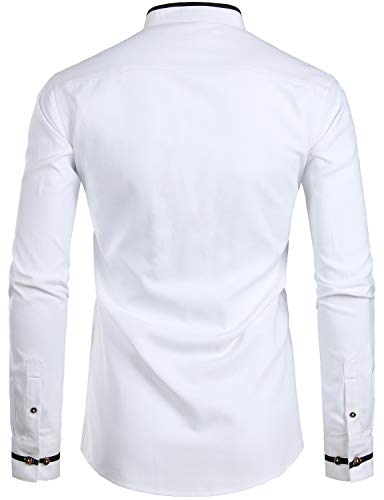 Image of ZEROYAA Mens Hipster Mandarin Collar Slim Fit Long Sleeve Casual Button Down Oxford Dress Shirt with Pocket