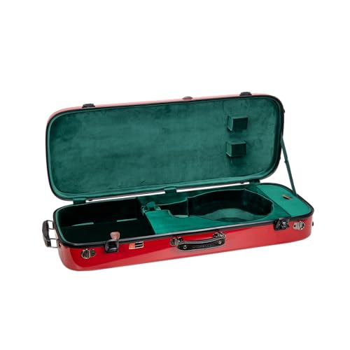 Image of Crossrock Fiberglass Mandolin Case - Oblong for A & F-Style (Universal Fit) | Red Gloss, Forest Green Velvet, TSA Lock, Hygrometer, Backpack Straps - Pro Travel Series