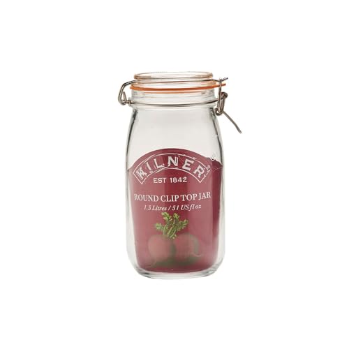 Image of Kilner Premium 2L Round Airtight Glass Jar with Clip Top Lid for Coffee, Tea, Flour, Pulses, Grains, Lentils, Biscuits | Transparent, Reusable Multipurpose Kitchen Storage Container