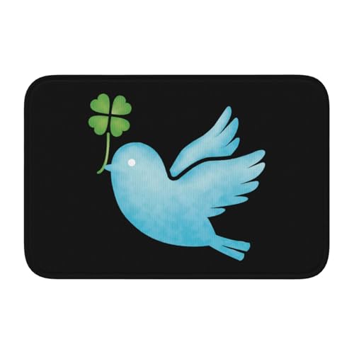 玄関マット 四つ葉のクローバーを咥えた青い鳥 バスマット 室内 屋外 足拭きマット カーペット おしゃれ 北欧 滑り止め付き 洗える ベットルーム 浴室 台所 寝室 業務用 家庭用 40×60cm
