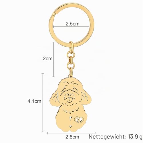 NEWEI Edelstahl Hund Schlüsselanhänger Cute Pet Hund Schlüsselanhänger für Frauen Mädchen Geldbörse Autoschlüssel Charms (Gold Plated Pudel)
