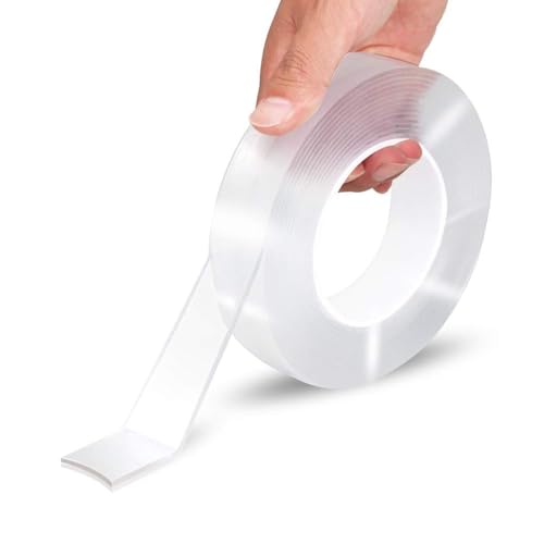 Image of SKYTONE Traceless Washable Adhesive Tape, Reusable Clear Double Sided Anti-Slip Nano Gel Pads, Removable Sticky Strips Grip for Paste Photos and Posters, Fix Carpet Mats, Paste Items (3M) (TRANSPARENT)