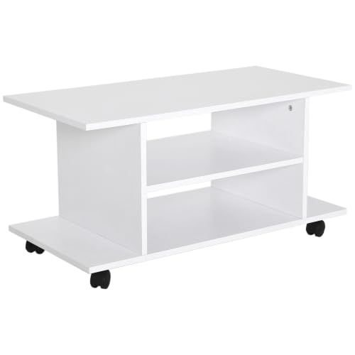 HOMCOM Mueble para Televisión Mesa para TV con Estantes y Ruedas con...