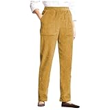 Corduroy Pants Women Casual High Waist Elastic Straight Leg Pants Plus Size Loose Comfy Vintage Trousers with Pockets（1-Yellow,XX-Large）