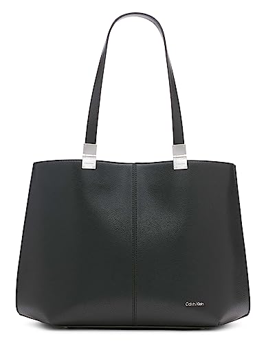 Image of Calvin Klein Women's Granite Geometric Tote Bag - Vegan Leather, Monogram, 3 Pockets