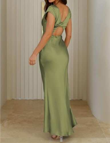 Halfisland Womens Summer Satin V Neck Cap Sleeve Backless Maxi Dress Elegant Twist Cut Out Midi Dresses Wedding Guest4