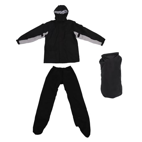 Keenso Motorcycle Rain Gear, Traje de Lluvia a Prueba de Agua Transpirable Pantalones de Chaqueta de Lluvia Ligera con Cubiertas de Zapatos Ocultos para Montar Al Aire Libre (L)