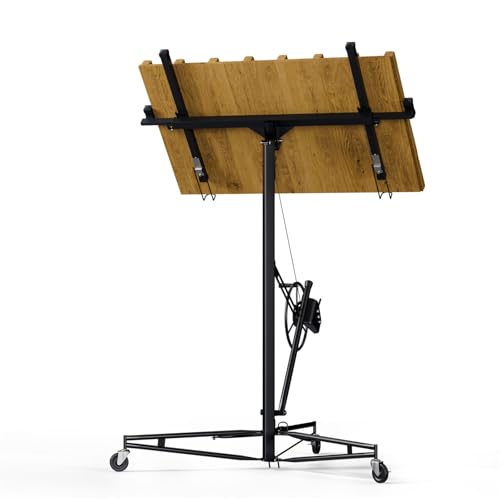 16' Drywall Lift Panel Hoist with Rolling Caster Wheels, Sheetrock Lifter Jack for Ceiling Construction (Black, Height up to 16FT)