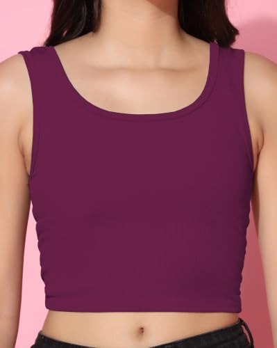 Image of TOPLOT Women's Solid Ribbed Round Neck Sleeveless Slim Fit Tank Top (5069)