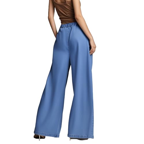 Women's Wide Leg Jeans, Baggy Denim Pants with Stretchy Mid Waist, Soft Loose Fit Palazzo Trousers for Women3