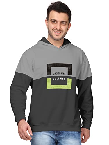 Image of BULLMER Mens Regular Fit Brushed Fleece Printed Hooded Sweatshirts - Grey