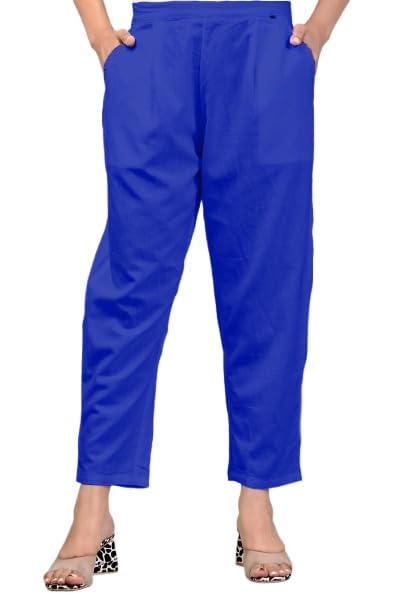 Image of Women Elastic Waist Regular Fit Casual Cotton Trouser Pants