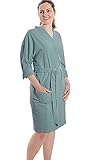 jilda-tex Damen Bademantel Kimono Stone-Washed Renforce Lissabon 100% Bio-Baumwolle Knitterlook Bügelfrei Uni Leinen-Optik Bügelfrei GOTS Made in Green (Steinblau, One Size (EU 36 - 42))