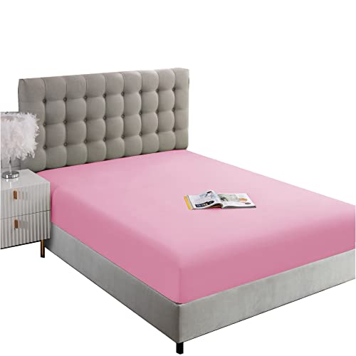 Image of Ghooss Fitted Sheet Pink-Full Size Fitted Sheet Only-Fitted Deep Pocket Sheet-Soft Wrinkle Free Sheet-1 Pack(Pink,Full)