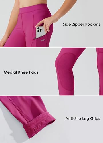 Image of Willit Girls Horse Riding Pants Tights Kids Equestrian Breeches Knee-Patch Youth Schooling Tights Zipper Pockets