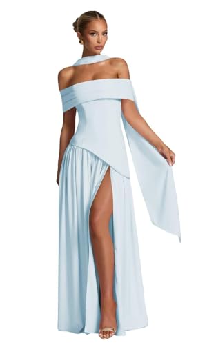 Off The Shoulder Chiffon Bridesmaid Dresses A-Line Formal Dress Corset Wedding Guest Dress with Slit