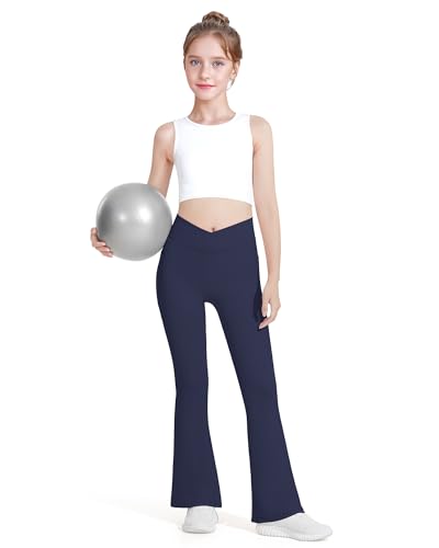 HASMES Girls Flare Leggings with Pockets Kids Bell Bottom High Waisted Flare Yoga Pants for Dance Activewear4