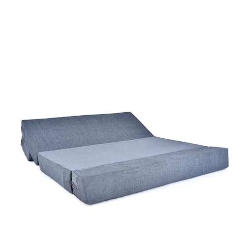 Image of Three Seater Sofa Cum Bed 5x6 Ft with Soft Foam Cushioning, Comfortable Foldable Sofa Bed for Living Room, Bedroom, Guest Room & Office(Slate Blue)
