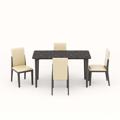 Image of Brianna Solid Wood 4 Seater Dining Room Set for Home, Living Room - Elegant Dining Table and Four Luxuriously Cushioned Chairs - Contemporary Design in Classic Black Finish