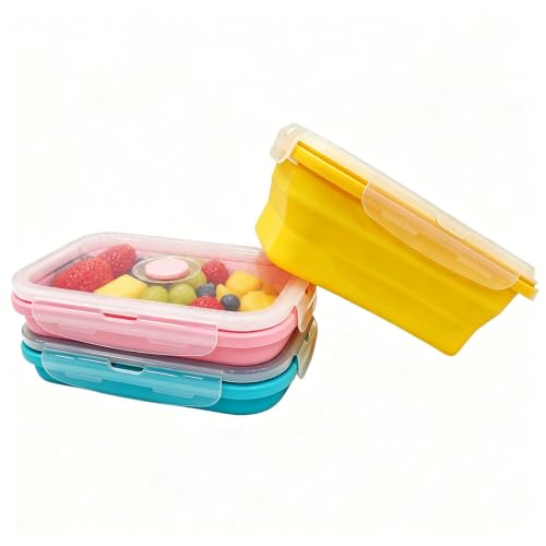 Image of SZHUGEKI 3 Items Collapsible Food Containers, 500 ml Lunch Box