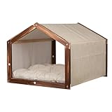 Dog House with Wooden Frame for Small Dogs or Cats Pet House with Fabric Cushion for Indoor (Beige)