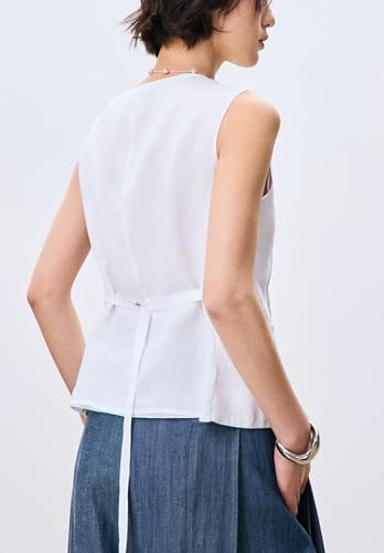 Women's Classic Linen Suit Vest Single Breasted Breathable Casual Sleeveless Waistcoat3