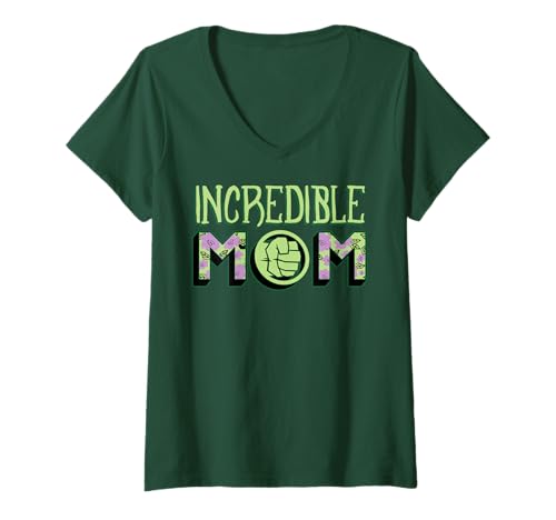 Womens Marvel Mother's Day Hulk Incredible Mom Big Chest Text Logo V-Neck T-Shirt