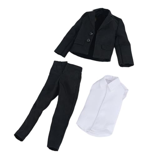Miniature Suit 1/12 Scale Figure Costume Shirt Suit Jacket Trousers Made of for 6cm Action Figures Dollhouse Collectibles Decoration, White