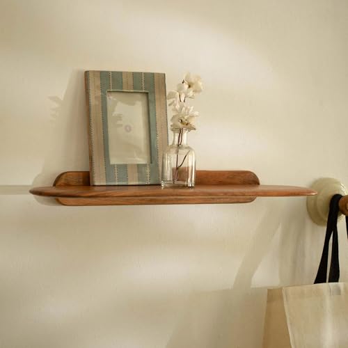 Image of Ellementry Slim Wooden Wall Shelf for Living Room, Bedroom & Hallway | Mango Wood Decorative Floating Shelf for Home Decor & Storage