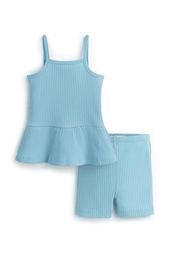 Image of monica + andy Ribbed Peplum Tank + Short Set, 100% Organic Clothes for Girls, Matching Set, Kids, Toddler & Infant Sizes