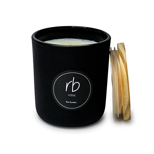 Rosbas Green Tea & Lemongrass Scented Soy Wax Candle, Matte Black Glass Jar With Wooden Lid, 13 Oz, 1 Cotton Wick, Long Burning, Relaxing, Drawstring Cotton Bag, Non-Toxic, Handmade In The Usa #TOP23