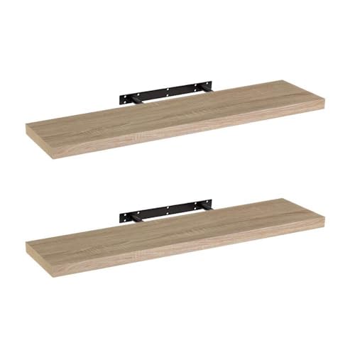 LOLAhome - Set de 2 Baldas Flotantes para Pared de Madera Natural de 100x23 cm, 2 Estanterías de Pared Resistentes y Decorativas sin Agujeros Visibles para Salón, Cocina, Oficina o Dormitorio