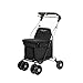 Carlett – Wózek na zakupy chodzik z krzesełkiem, składany 4-kołowy wózek do supermarketu, wyjmowana komora 36 l/15 kg i taca na drobiazgi, Lett800P Senior Comfort Pro, czarny