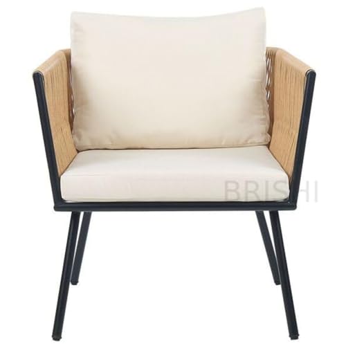 Image of BRISHI Garden Patio Seating Chair and Table Set Outdoor Balcony Garden Coffee Table Set Furniture with 1 Table and 2 Chairs Set with Cushion Braid & Rope (Beige)