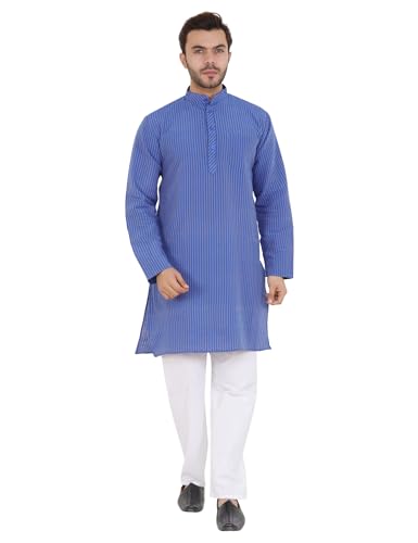Image of LATEST CHIKAN Men's Cotton Blend Regular Striped Kurta