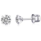VGACETI Pendientes de titanio, hipoalergénicos con rosca G23, grado de implante, 20 G, aretes de diamante de imitación de titanio para orejas sensibles, 5 mm, aretes de tuerca de circonita cúbica 5A