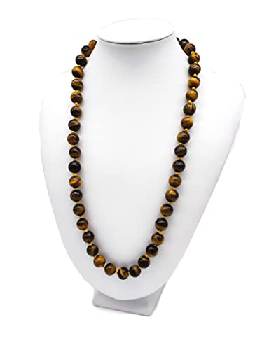 Collana Occhio di Tigre Naturale da 10 mm, Alta qualità, Fatta a Mano, 53 cm