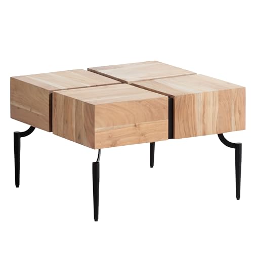 KADIMA DESIGN Table basse en bois massif d'acacia - 60 x 60 x 40 cm - Carré - Avec structure en...