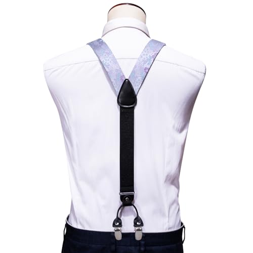 Image of YOHOWA Men Suspenders 6 Clips Strength Adjustable Y Braces Pre-Tied Bow Tie Set Formal Wedding Party