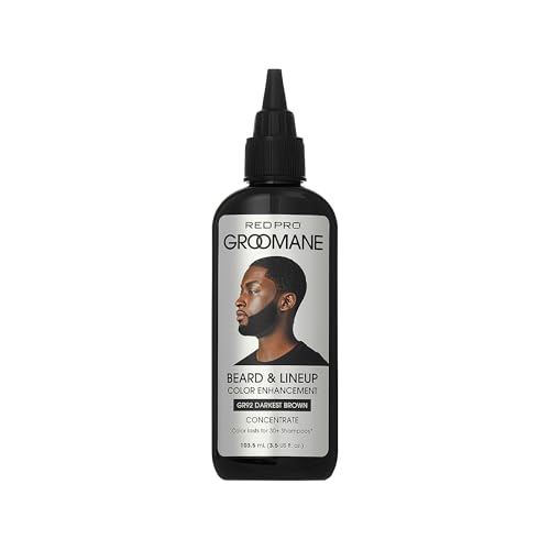 RED Pro GROOMANE Beard & Lineup Color Enhancement for Airbrush, Natural Semi-Permanent Barber Beard Dye, Long-Lasting Gray Coverage, Men Hairline Color (Darkest Brown (Concentrate), 3.5 fl.oz)