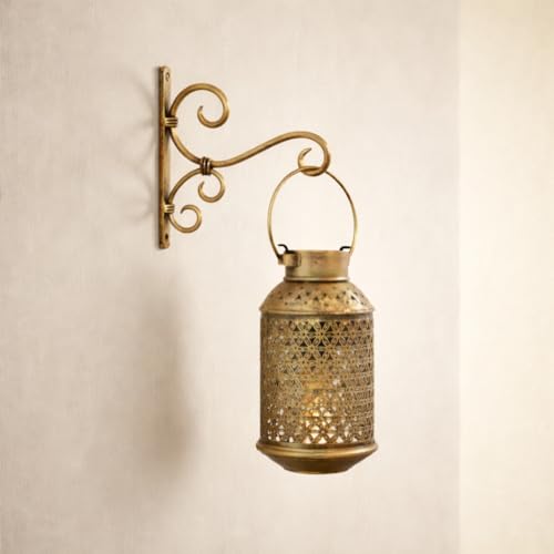 Vervique Emporium Antique Golden Wall Bracket for Hanging Lanterns, Planters, Bells & Diya | Wall Mount Hanger for Garden, Balcony, Indoor & Outdoor (17 x 16.5 x 2 Cm) (1)