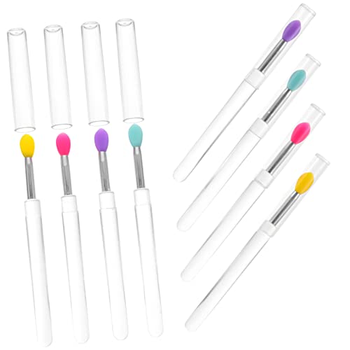 BIUDECO 8pcs Silicone Lip Applicators for Makeup Compact Dust and Easy to Clean Lip Brush Tools with Tips for Even Color Application