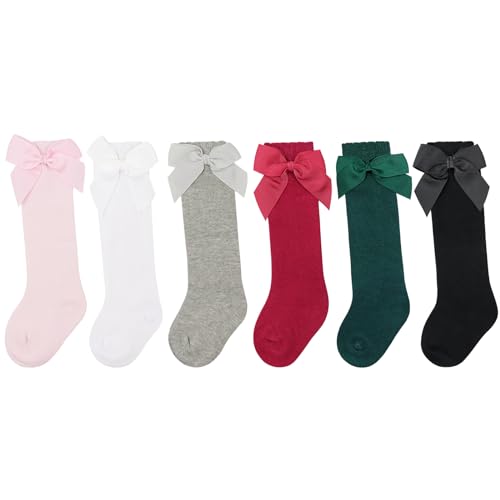 DRESHOW BQUBO Baby Girls Bow Knee High Socks Toddlers Ruffled Tube Cotton Socks Infant Dress School Uniform Leggings Long Stockings