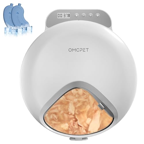 Automatic Cat Feeder Wet Food, Whisker-Friendly Automatic Cat Food Dispenser True 4-Meal Design with Locking Lid, Smart Timer Feeder for Wet Cat/Dog ，2-Ice Packs, Easy to Clean (White-1)