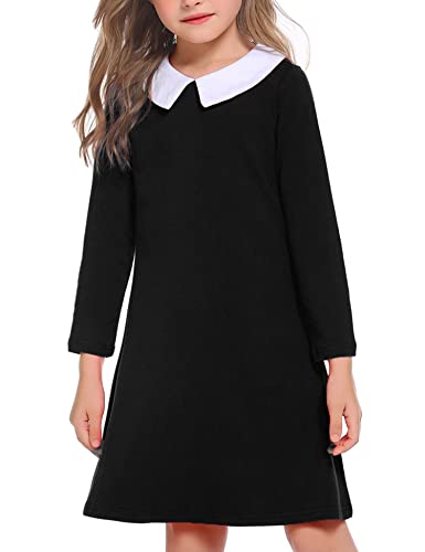 Arshiner Girls Long Sleeve Vintage Peter Pan Collar T-Shirt Dress Age 4-13 Years