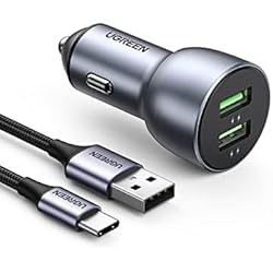 Cargador Mechero Ingles UGREEN Cargador ParaCoche USB, 36W Cargador Mechero Carga Rapida QC 3.0 Móvil Doble USB con 1M Cable USB C Compatible con Huawei Xiaomi Galaxy S23,S22 iPhone 15,14,13 Plus Pro MAX Pixel 7,6
