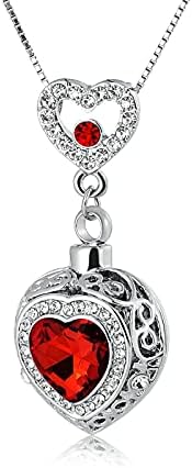 ANAZOZ Urns for Human Ashes Necklace, Cremation Necklace for Ashes with Red Heart Cubic Zirconia Memorial Ash Jewelry