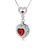ANAZOZ Urns for Human Ashes Necklace, Cremation Necklace for Ashes with Red Heart Cubic Zirconia Mem