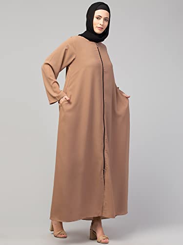 Image of Mallika Women Modest Wear Nida Matt Front Open Zipper Abaya Burkha for Everyday use (Skin, XL)