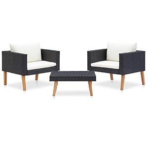 vidaXL Gartenmöbel 3-TLG. mit Auflagen Lounge Sofa Garnitur Sitzgruppe Sitzgarnitur Gartenset Gartensofa Einzelsofa Sessel Poly Rattan Schwarz
